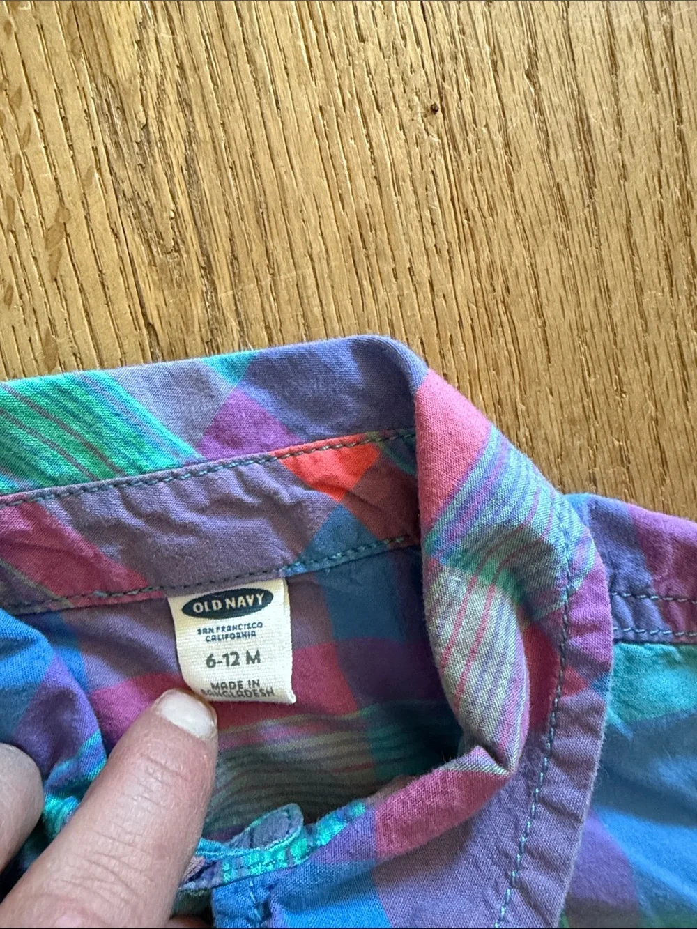 Old Navy Kids Plaid‎ Short Sleeve Button-Up Shirt Blue, Pink & Green 6-12 month